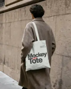 stylish casual tote bag mockup worn over shoulder for everyday use and ecofriendly fashion