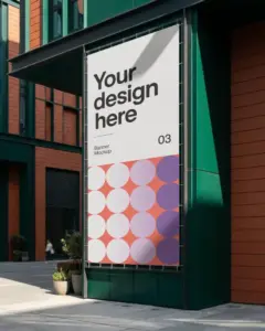blank urban advertising banner mockup on modern building for marketing promotion display