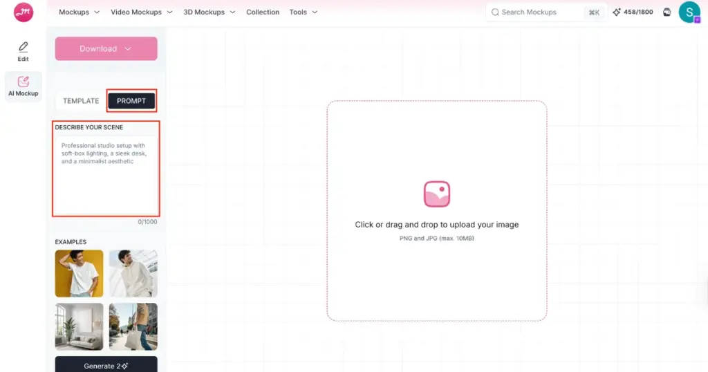 click ai mockup to type a prompt