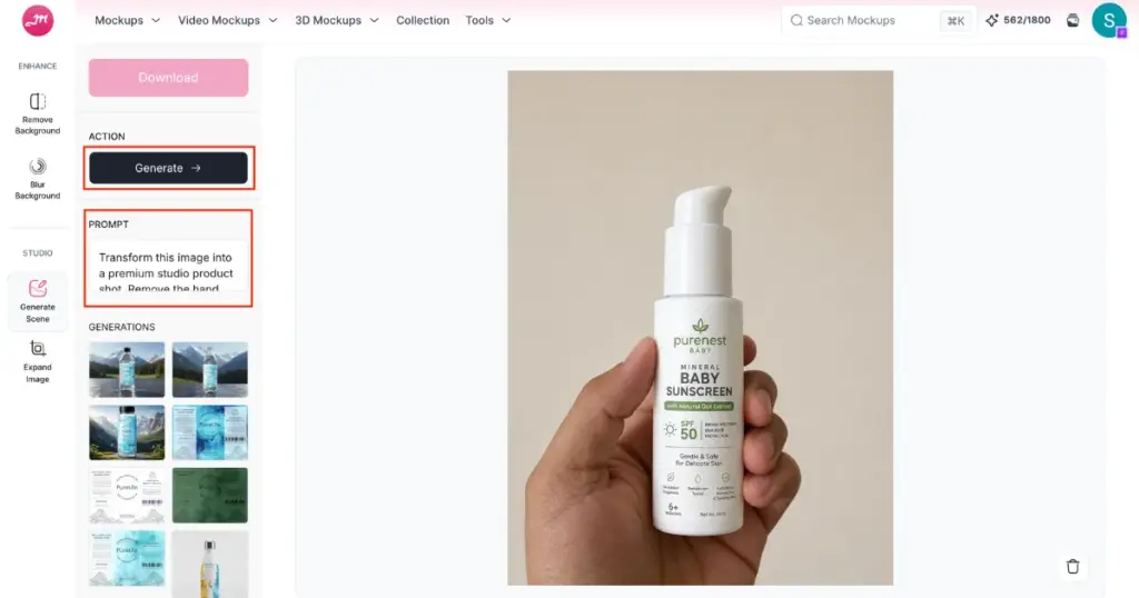 create high quality product shots in mockey