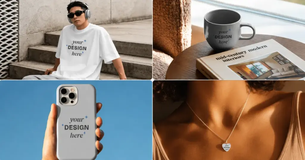 different lifestyle product mockups in mockey