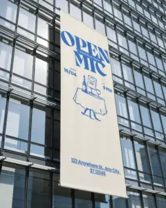 outdoor commercial building hanging banner mockup for visual branding pitches