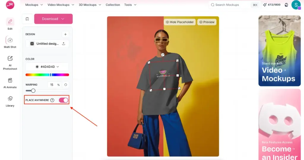 place anywhere feature for place your design on any surface