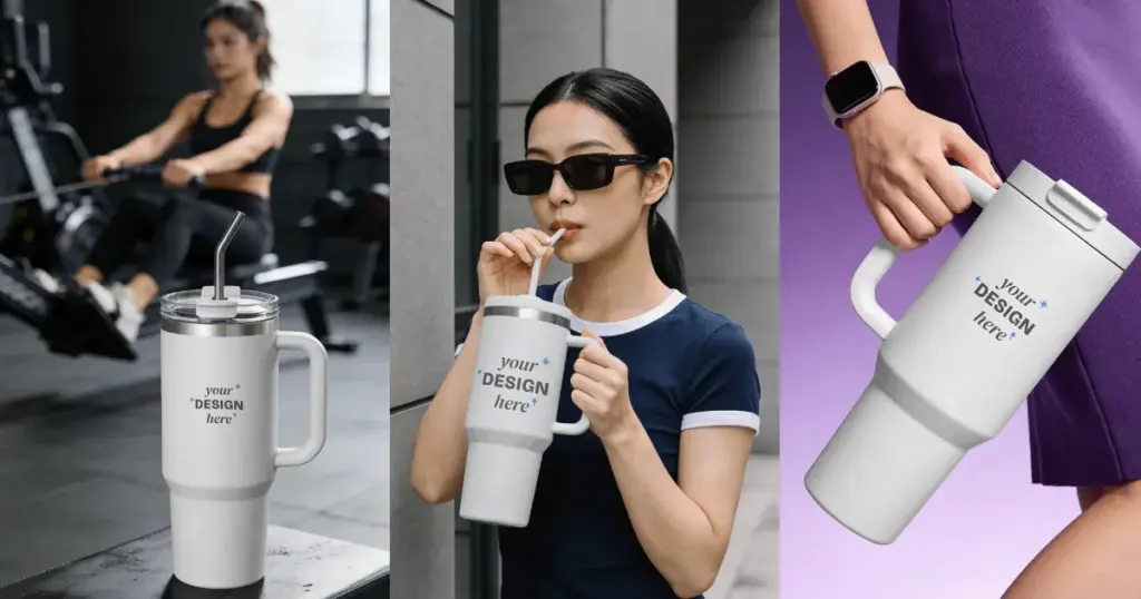 tumbler design shown in multiple lifestyle scenes