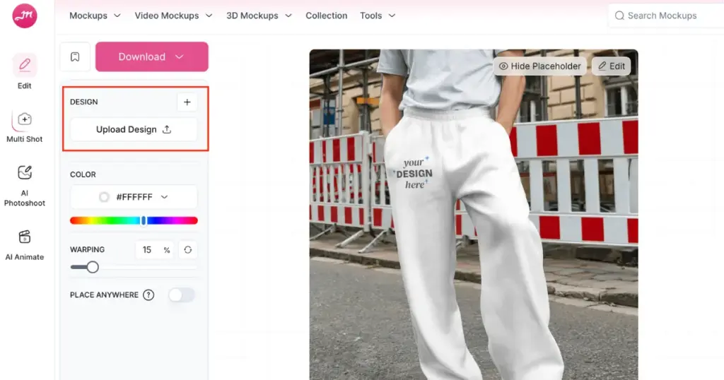 upload your design to sweatpants