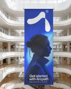 vertical banner mockup in modern shopping mall attractive high visibility advertisement display