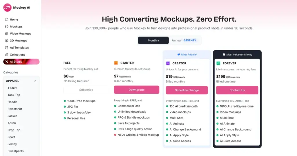 affordable mockey ai pricing compare to mediamodifier