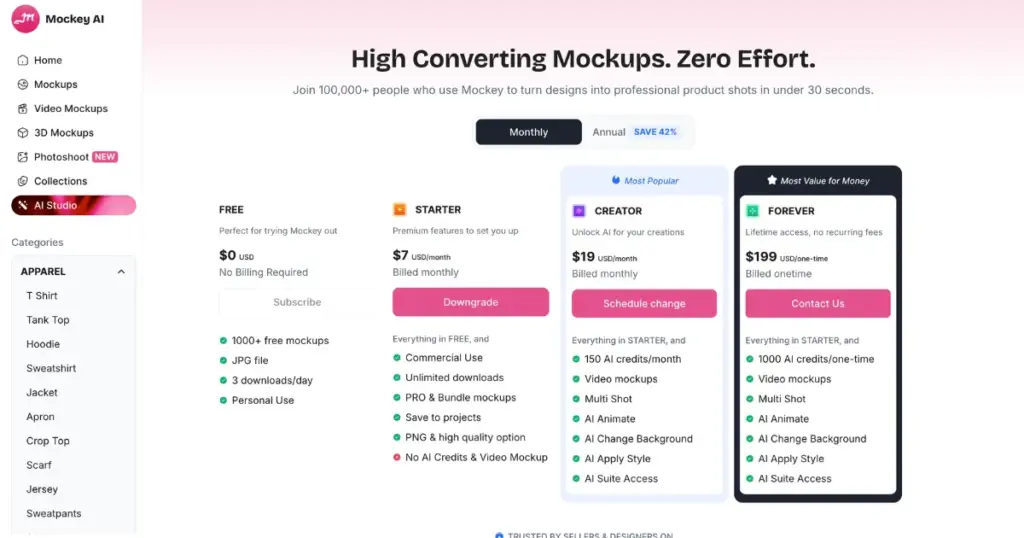 choose the pricing plan for print mockup
