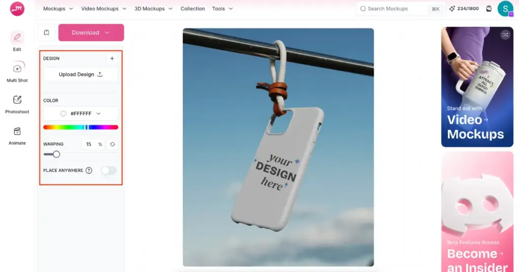 edit the mockup template of phone case