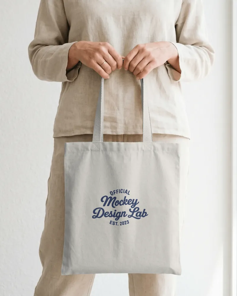 canvas tote bag mockup held by hand