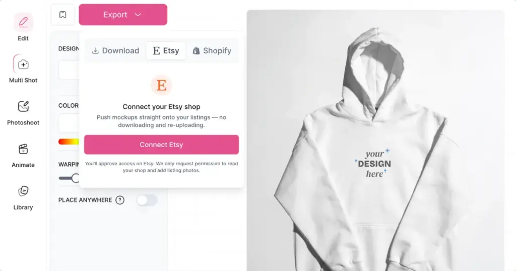 connect your etsy store with mockey for mockups