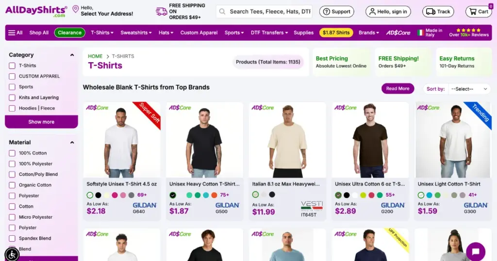 consistent product images in alldayshirts website