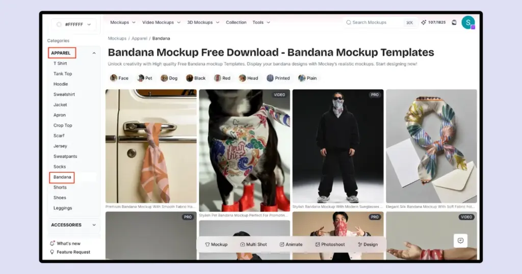 go to apparel and look bandana mockup