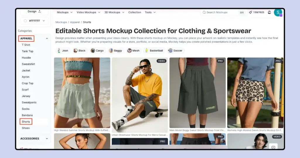 go to apparel for shorts mockup