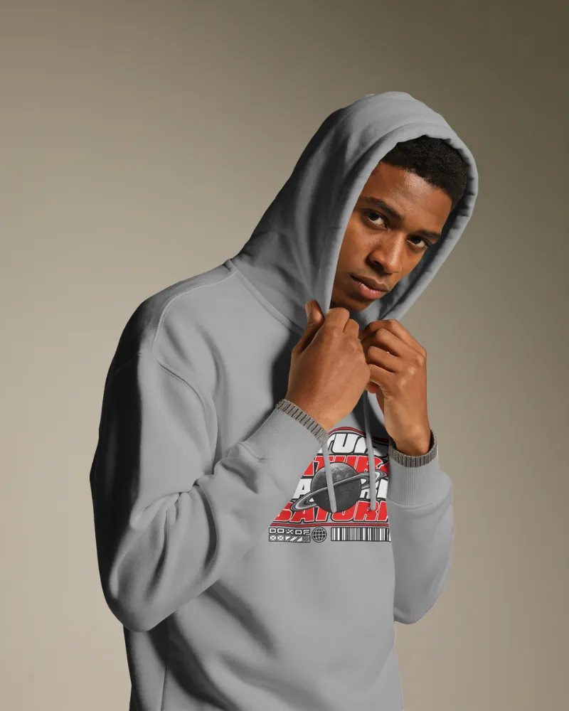 gray hoodie clothing mockup worn by a male model