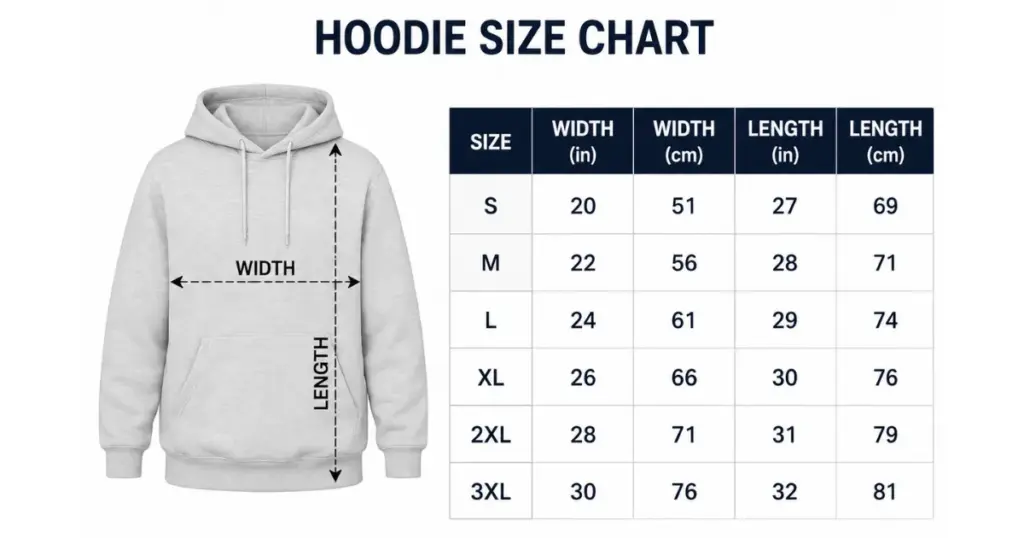 hoodie size chart for your etsy